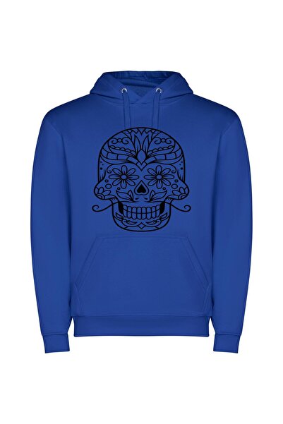 iLovePrints Fanciful Floral Sugar Skull Φούτερ με κουκούλα σε χρώμα Μπλε