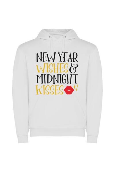 iLovePrints Midnight Bliss: Sweet New Year Φούτερ με κουκούλα σε χρώμα Λευκό