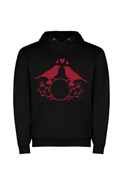 iLovePrints Rococo Lovebirds' Delight Φούτερ με κουκούλα σε χρώμα Μαύρο