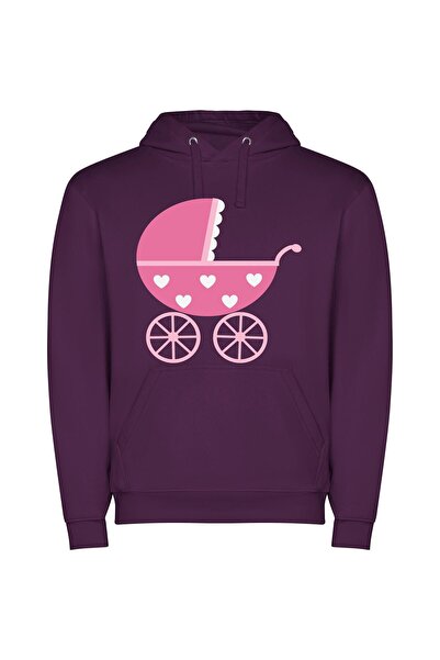 iLovePrints Charming Heart-Studded Baby Carriage Φούτερ με κουκούλα σε χρώμα Μωβ