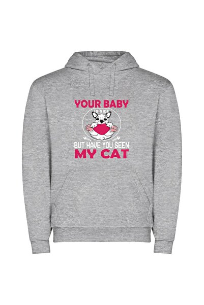 iLovePrints Whiskered Love Connection Φούτερ με κουκούλα σε χρώμα Γκρι