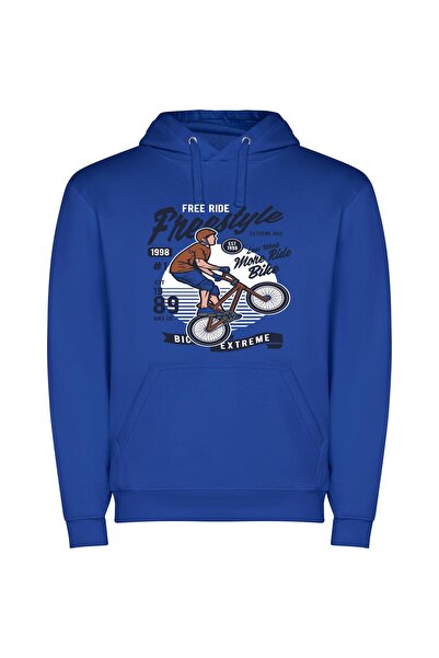 iLovePrints Bike Mania: Digital Chic Φούτερ με κουκούλα σε χρώμα Μπλε