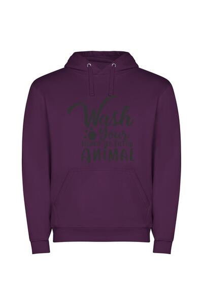 iLovePrints Clean Hands, Filthy Animal Φούτερ με κουκούλα σε χρώμα Μωβ