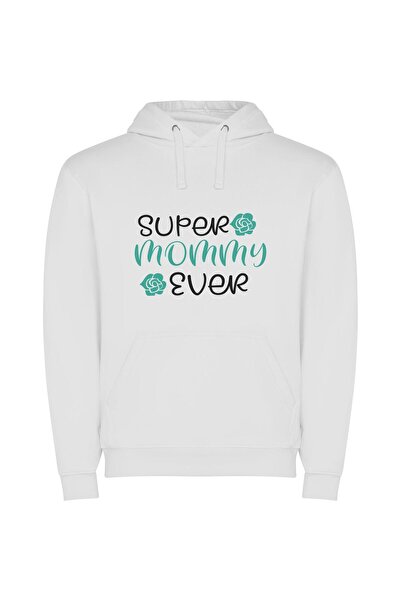 iLovePrints Super Mommy Love Φούτερ με κουκούλα σε χρώμα Λευκό