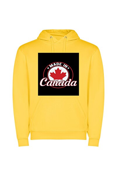 iLovePrints Pure Canadian Craftsmanship Φούτερ με κουκούλα σε χρώμα Κίτρινο