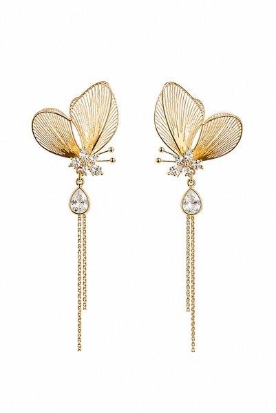 POSEİDONS JEWELLERY أقراط نسائية ذهبية على شكل فراشة مرصعة بحجر الزركون على شكل فراشة