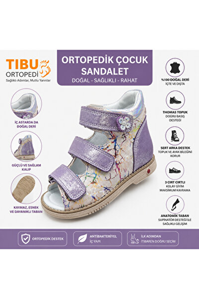 ÖZPINARCI TIBUORTOPEDI Hakiki Deri Ortopedik Tabanlı Çocuk Sandaleti – Sert T...
