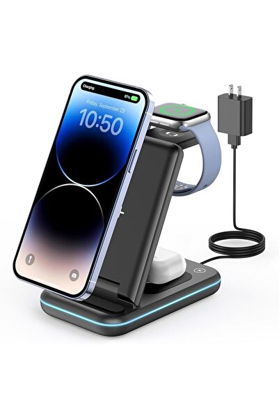 GEEKERA 3 in 1 Wireless Charging Station, Foldable Magnetic Wireless Charger ...
