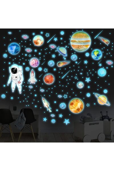 Tazweeq Glow-in-the-Dark Planet Wall Decals, Self-Adhesive Solar System Astro...