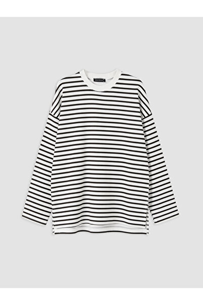 LC Waikiki Brown Striped Oversized Women's Sweatshirt Tunic
