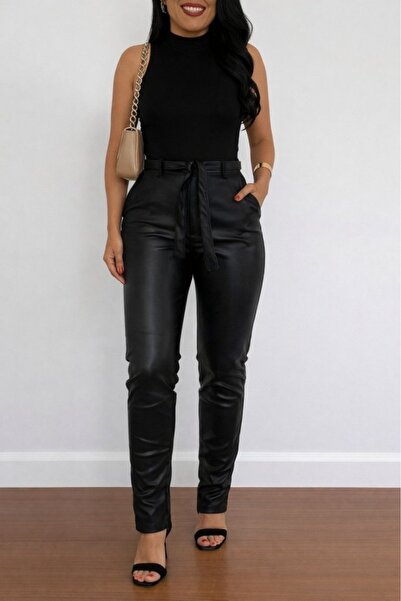 modi Women's High Waist Belted Leather Pants