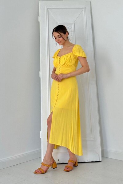 oniks store Yellow Princess Collar Dress