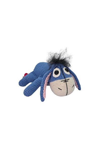 Amigurumi Örgü Mavi Eşek Oyuncak 16 cm - El Yapımı Yatar Pozisyonlu Sevimli Eşek Figürü