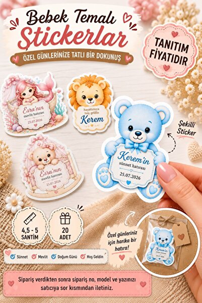Emtory Home Bebek Konsept Özel Kesimli Lux Sticker - 20 Adet - Kişiye Özel St...