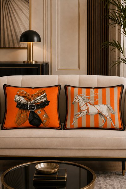 stellahomes Orange Horse and Scarf Patterned Rectangular Decorative Throw Pillow Cover Set of 2 30X50 (Double Sided)