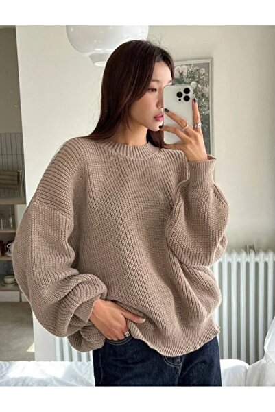 DepoExport Women's Premium Crew Neck Oversize Knitwear Sweater Soft Knitted S...