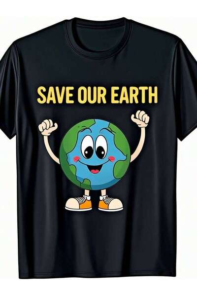 LİNA06 تي شيرت Save Our T Shirt ناعم برقبة دائرية وأكمام قصيرة، بتصميم كرة أر...