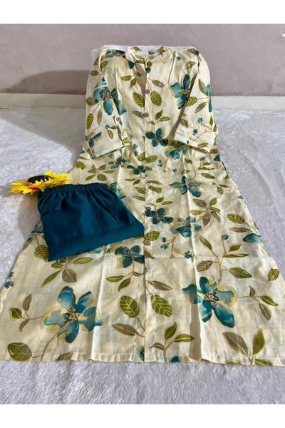 MYSMAR Cream Floral Printed Kurta Set - RMD9364 | Cream-Size:L-40-Inches