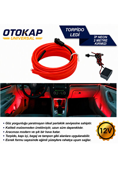 KAPOTO Araç İçi Torpido Ledi Şerit Led İp Neon Kırmızı 2 Metre Ambiyans Aydın...
