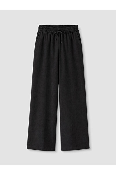 LC Waikiki Black Women's Linen Blend Trousers with Elastic Waist