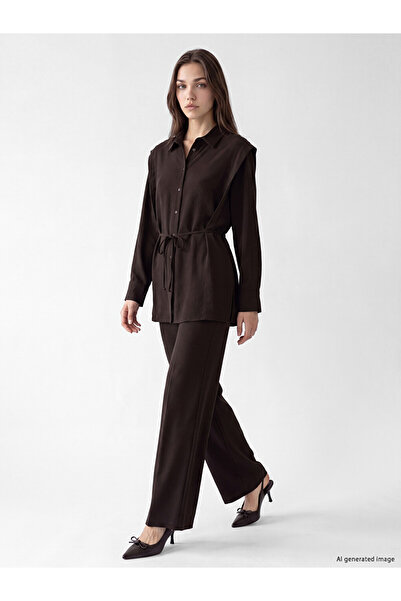 LC Waikiki Brown Regular Fit Wide Leg Women's Trousers