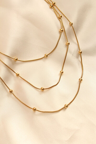 deluxe takı ve giyim Steel Gold Color Multi-Pendant Necklace with Ball Chain ...