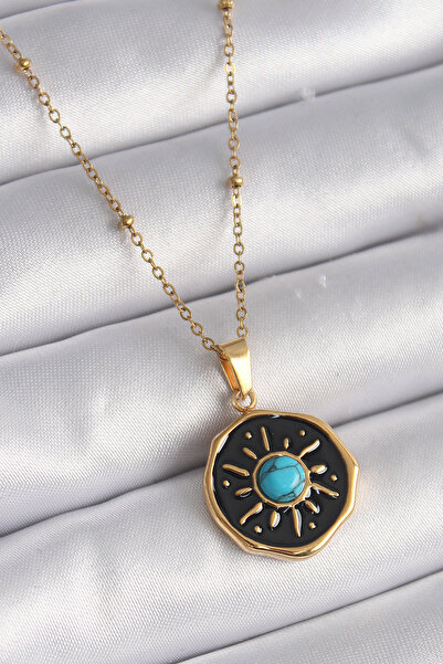 DMR Elegance 316L Steel Gold Color Blue Bead Sun Engraving Medallion Model Wo...
