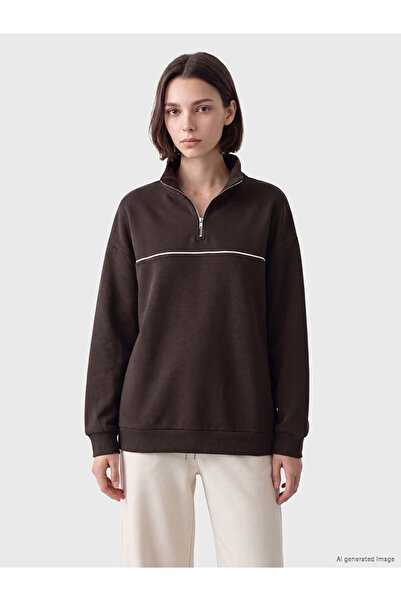 LC Waikiki Brown soft touch Oversized women's sweatshirt tunic