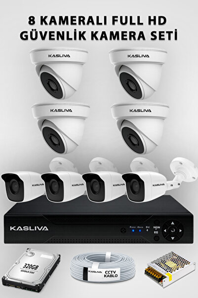 Kasliva 8 Kameralı Güvenlik Kamerası Seti - 4 İç Mekan 4 Dış Mekan Full HD 10...