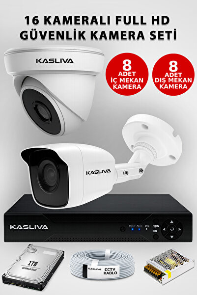 Kasliva 16 Kameralı Güvenlik Kamerası Seti - 8 İç Mekan 8 Dış Mekan Full HD 1...