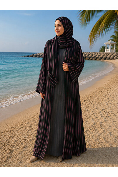 Passion by rahi Line printed double layer chiffon Abaya&Hijab