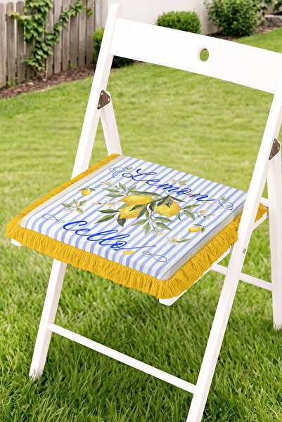 Realhomes Lemon Cello Written Lemon and Striped Patterned Fringed Zippered Ch...