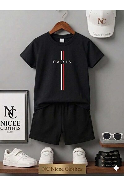 Leto Lykia Summer Children's T-Shirt Shorts Unisex (Vertical Striped Paris Pr...