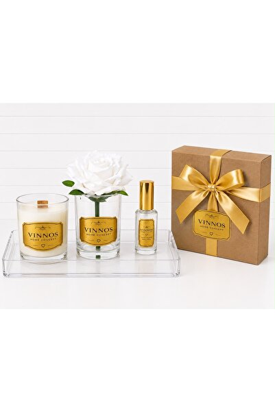 VINNOS HOME CONCEPT Dekoratif Hediye Seti | Pleksi Tepsili Bardak Gül, 270 gr...