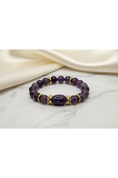 La sauvagine Amethyst Stone Natural Stone Design Gold Detailed Women's Bracelet