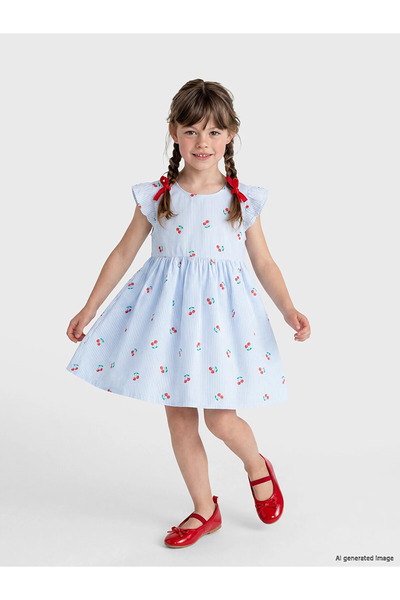 LC Waikiki Lcw Kids Ecru Crew Neck Girls Poplin Dress