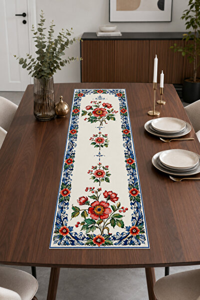 HOMESSA مفرش طاولة مزخرف بالزهور الحمراء