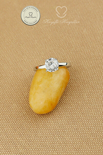 Keyifli Hayaller Steel Ring - Adjustable Steel White Zircon Solitaire Ring, N...