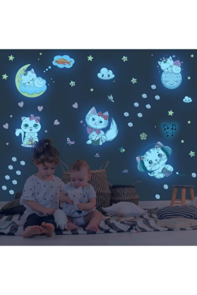 Robmoda Glow in The Dark Stars for Girl's Room, Glowing Cats Cartoon Wall/Cei...