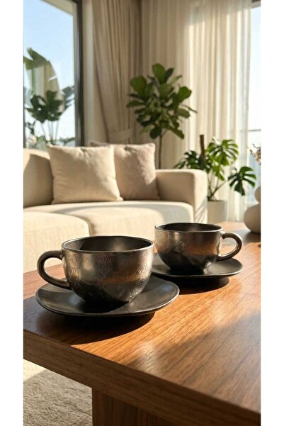 Generic *طقم أكواب شاي سيراميك مزخرفة – 4 قطع (2 كوب + 2 صحن)*