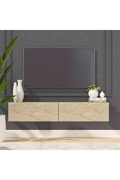 TV ÜNİTESİ TV SEHPASI TV ALT SEHPASI TRAVERTEN MDF 140 CM