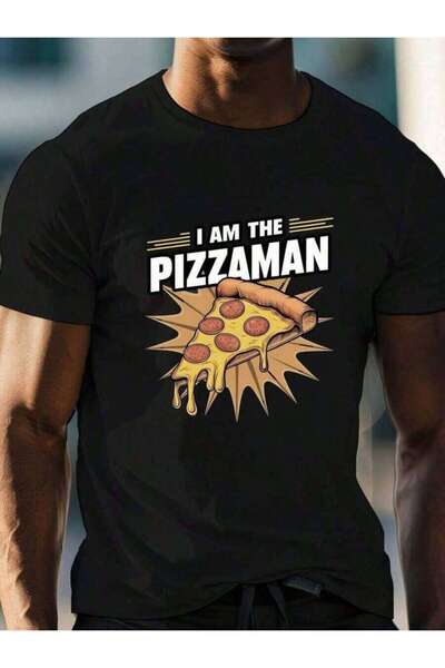25W تي شيرت رجالي بمقاسات كبيرة بطباعة "I AM THE PIZZAMAN" - تصميم جريء، قطن ...