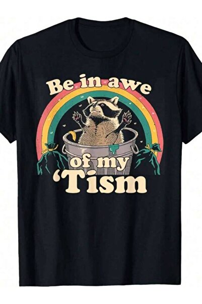 9TAY تي شيرت Auti*M Be In Awe Of My 'Tism Meme Autistic Raccoon، تي شيرت برسو...