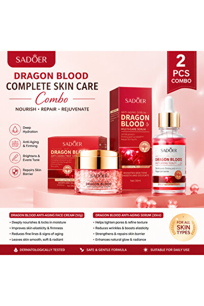 SADOER Dragon Blood Anti-Aging Skincare Combo Set – Face Cream & Serum for Fi...