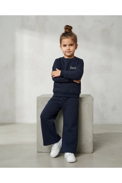 Ege Bebek Girl's Seasonal Kangaroo Pocket 2-Strap Top and Bottom Tracksuit Se...