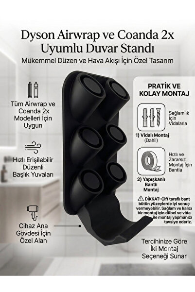 NEXUSS DESIGN Airwrap ve Coanda 2x Uyumlu Duvar Standı Aparatı | Saç Şekillen...