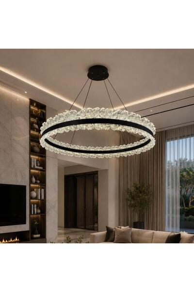 nory ثريا كريستال دائرية فاخرة LED بحلقات سوداء للمجالس والفلل