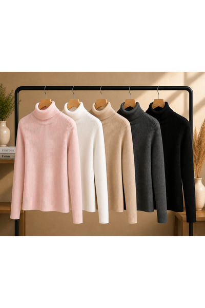 pepule Women's Body-Fitting Turtleneck Ribbed Knit Sweater