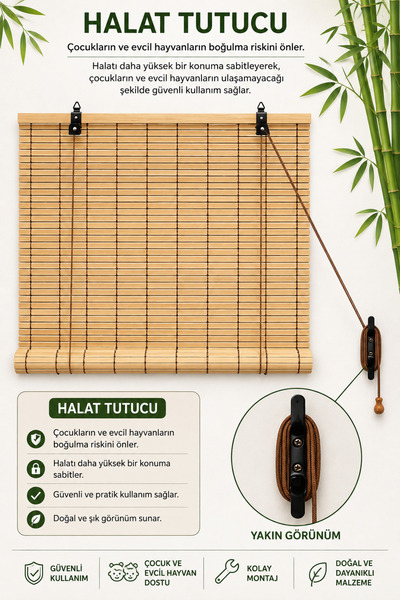 TEKZEN Ahşap Doğal Bambu Katlamalı Stor Perde Güneş Kırıcı Dekoratif Bahçe Balkon Ev Pencere Güneşlik
