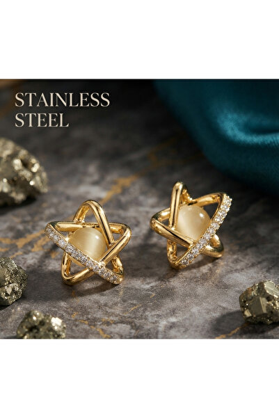 stainless steell أقراط من الفولاذ المقاوم للصدأ مرصعة بالأحجار الكريمة على شك...